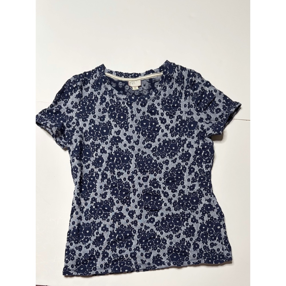 Anthropologie Postmark Womens Small Blue Grey Floral Knit Short Sleeve T-Shirt
